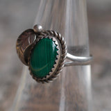 Vintage Sterling Malachite Feather Ring 7.5