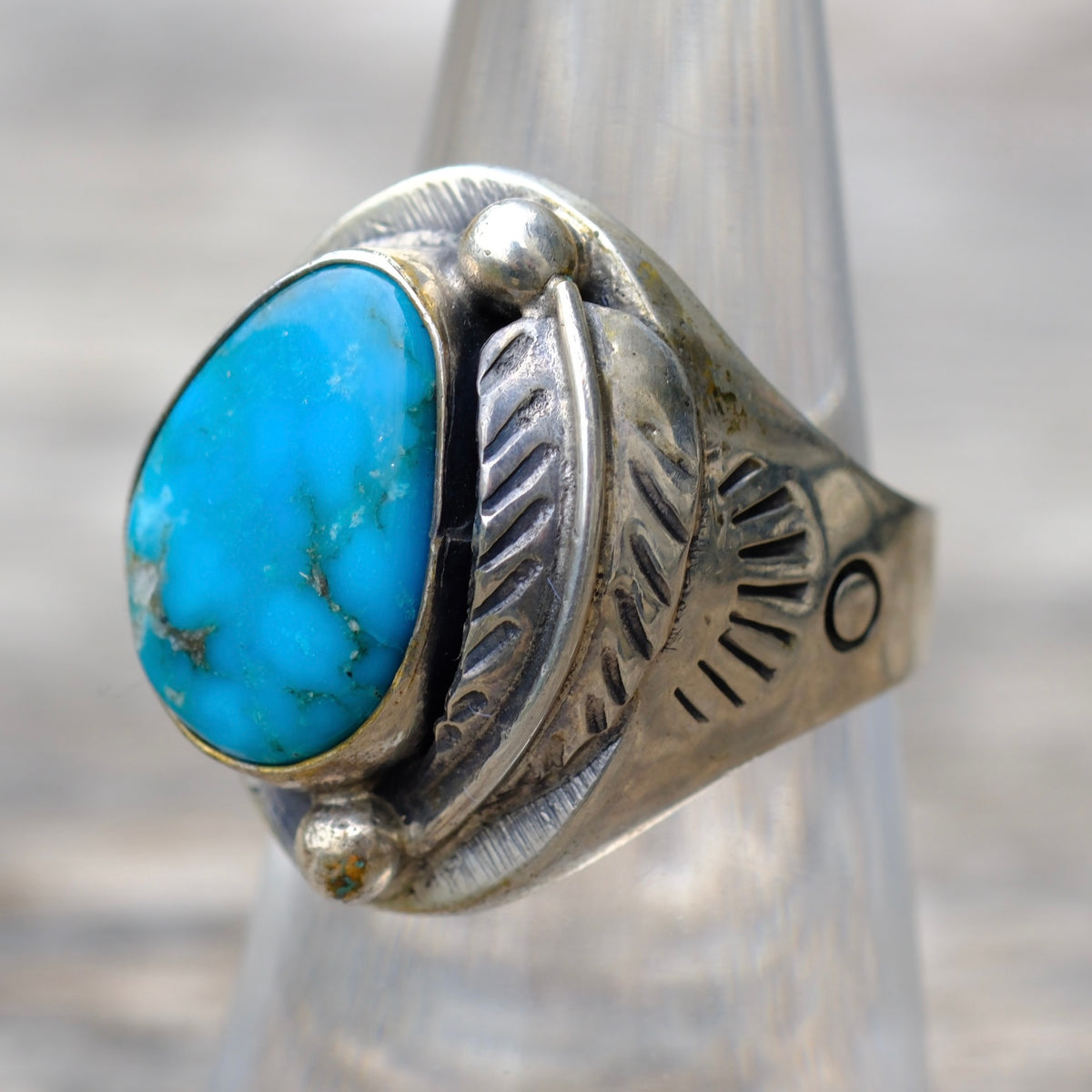 Vintage Sterling Turquoise Feather Ring 6.75