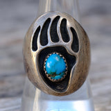 Vintage Sterling Turquoise Bear Paw Ring 9.5