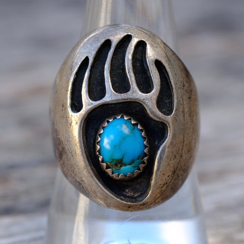 Vintage Sterling Turquoise Bear Paw Ring 9.5