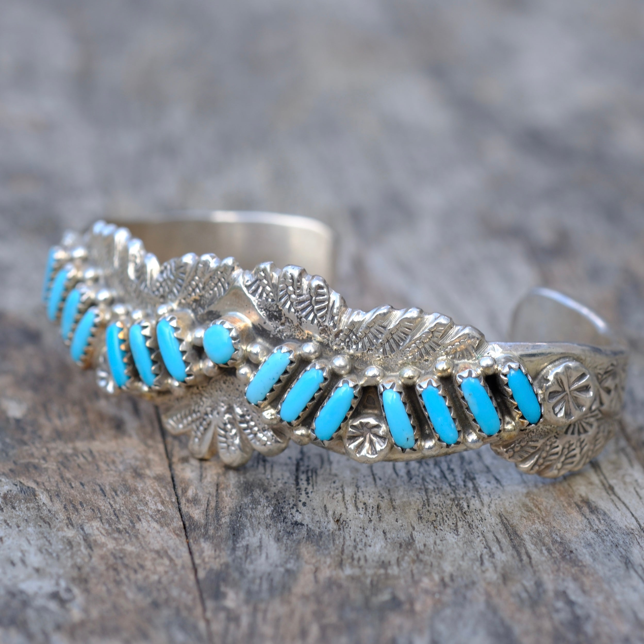 Vintage Sterling Zuni Petit Point Turquoise Cuff Bracelet Mary Faye Hanaweeke