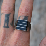 Vintage Sterling Onyx Inlay Striper Ring 12.75