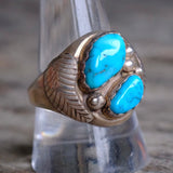 Vintage Sterling 2- Stone Turquoise Ring 10.5