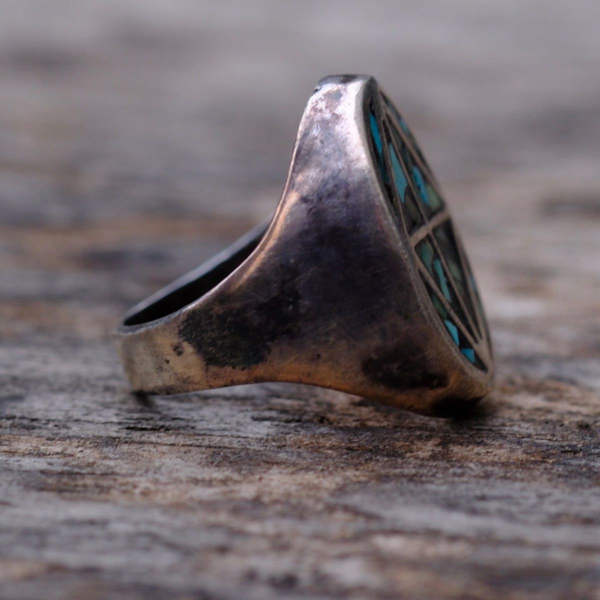 Vintage Sterling Turquoise Chip Inlay Ring 3.5