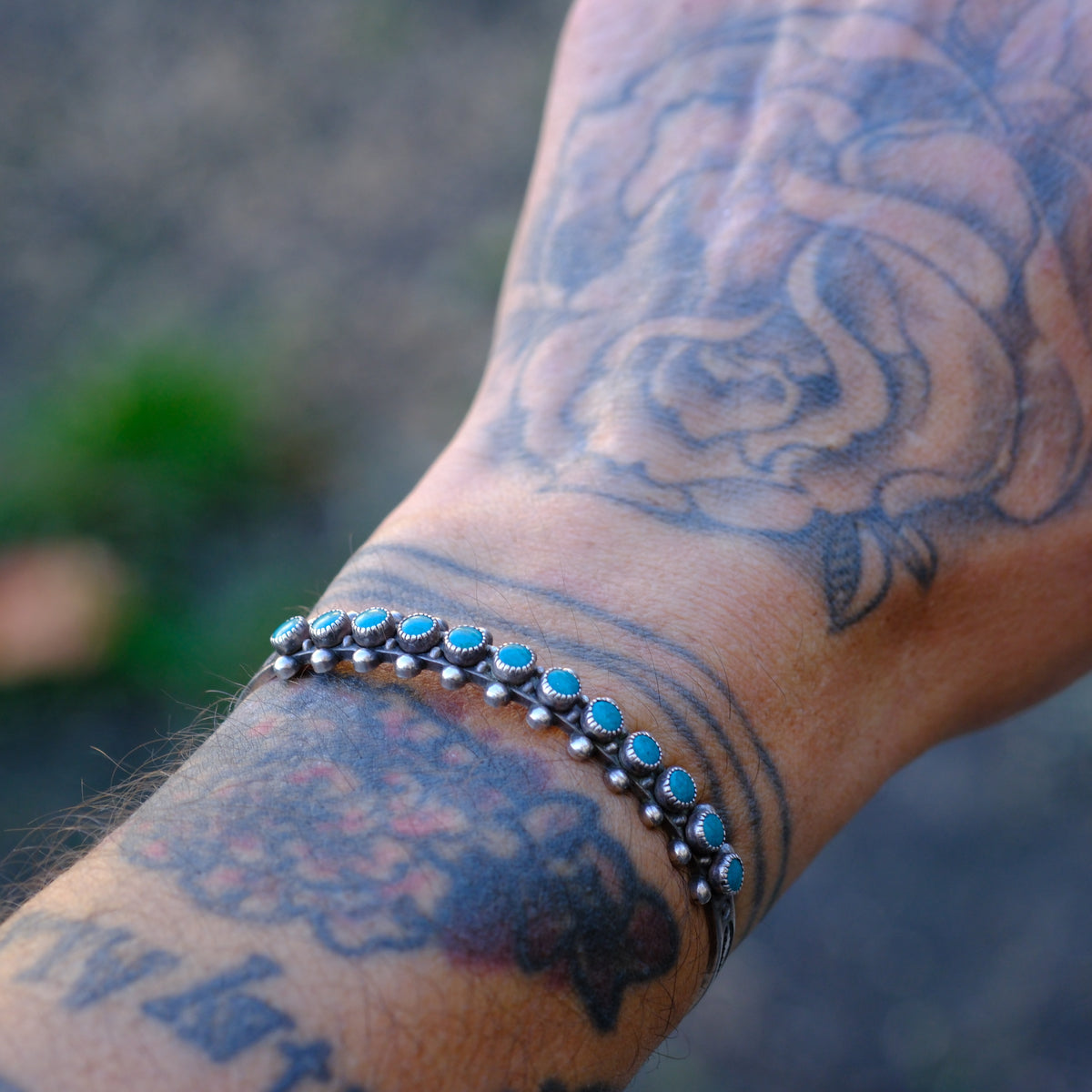 Vintage Sterling Snake Eye Turquoise Cuff Bracelet