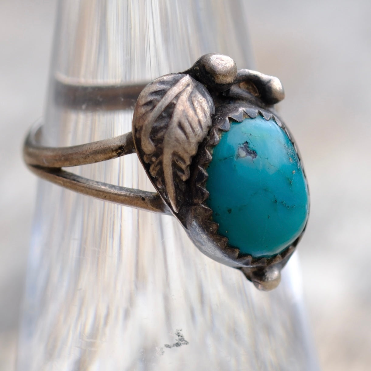 Vintage Sterling Turquoise Feather Ring 5.25