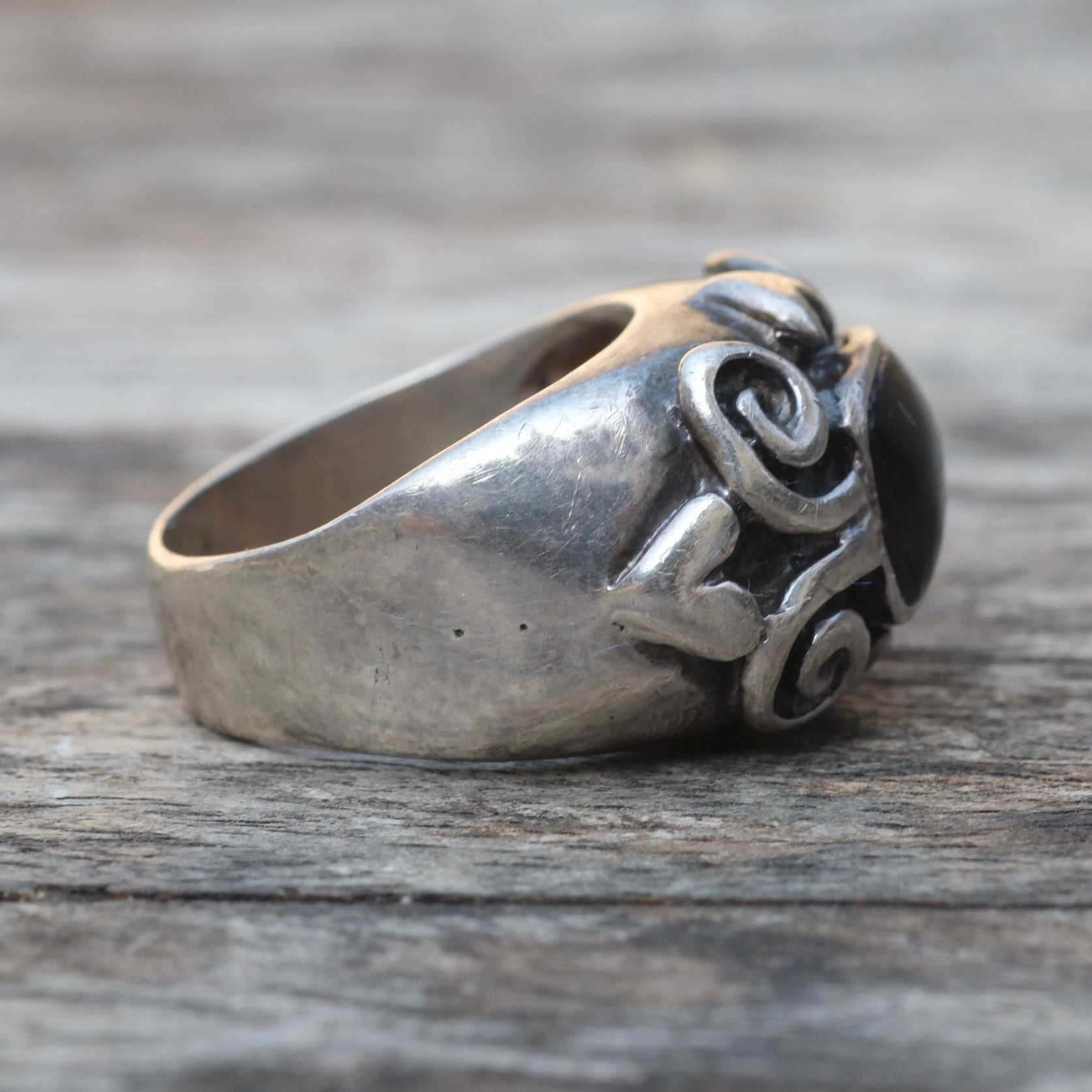Vintage Sterling Onyx Ring 5.75