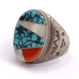 Vintage Sterling Multistone Inlay Stamped Band Ring 9