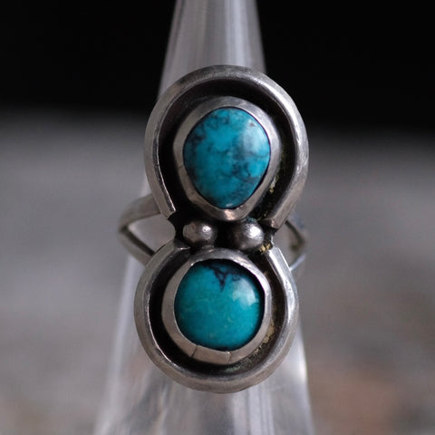 Vintage Sterling 2-Stone Turquoise Ring 5.25