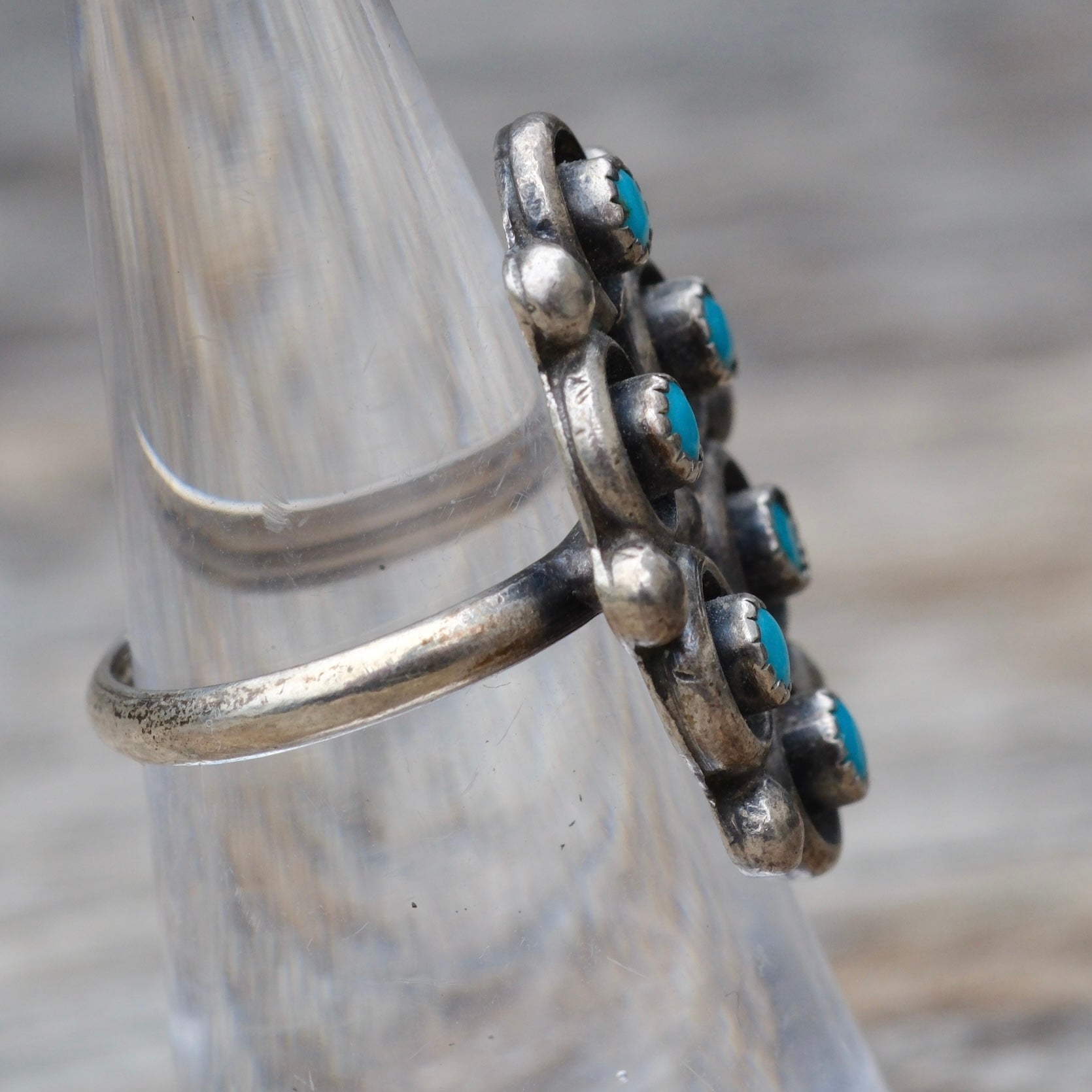 Vintage Sterling Turquoise Cluster Ring 6.75