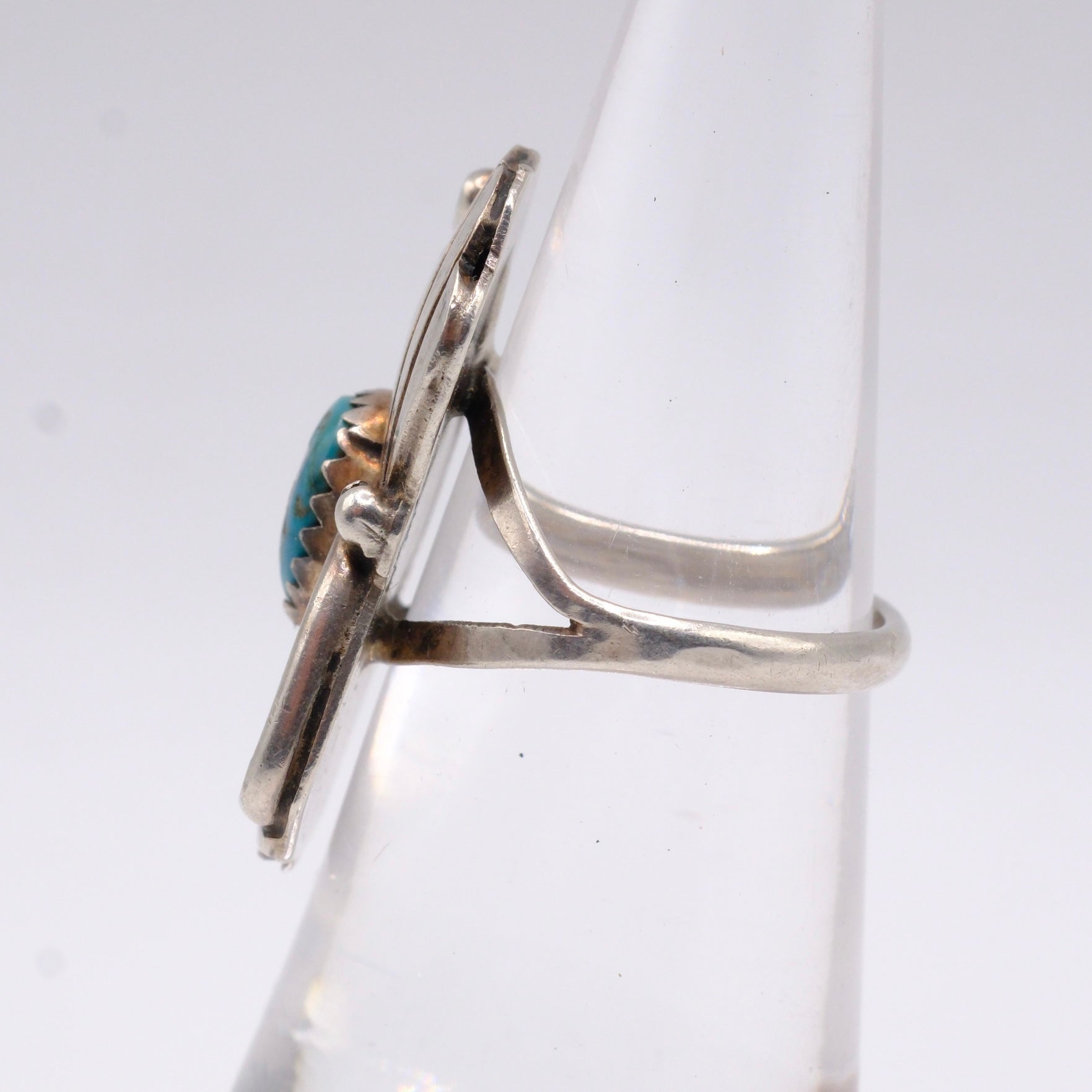 Vintage Sterling Turquoise Feather Ring 4.75