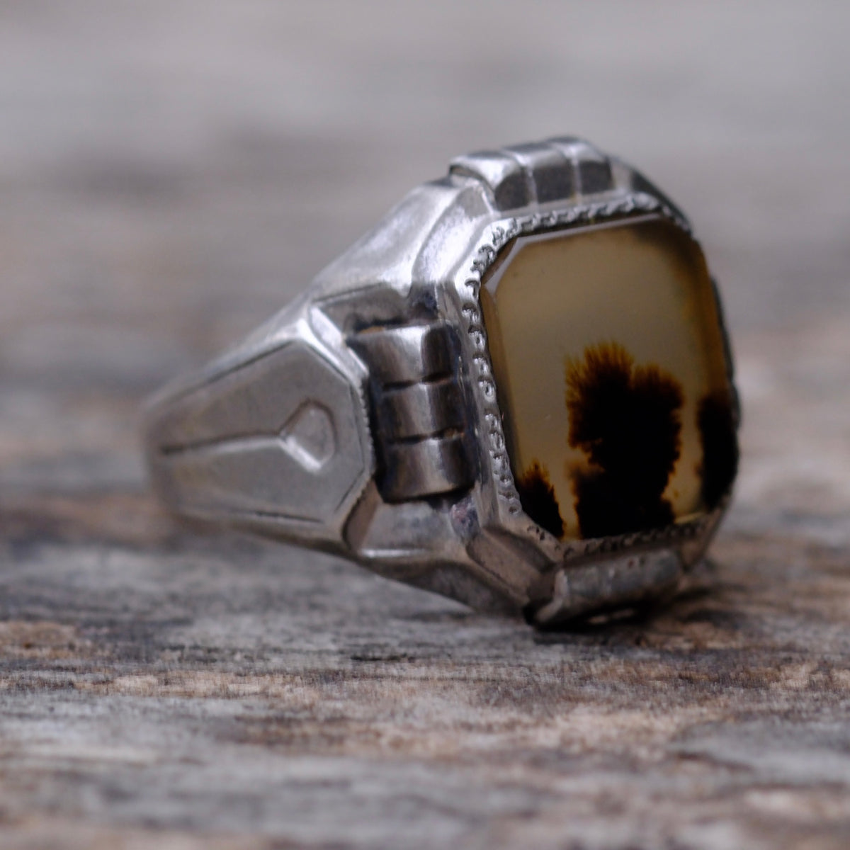 Vintage Sterling Agate Signet Ring 9.5