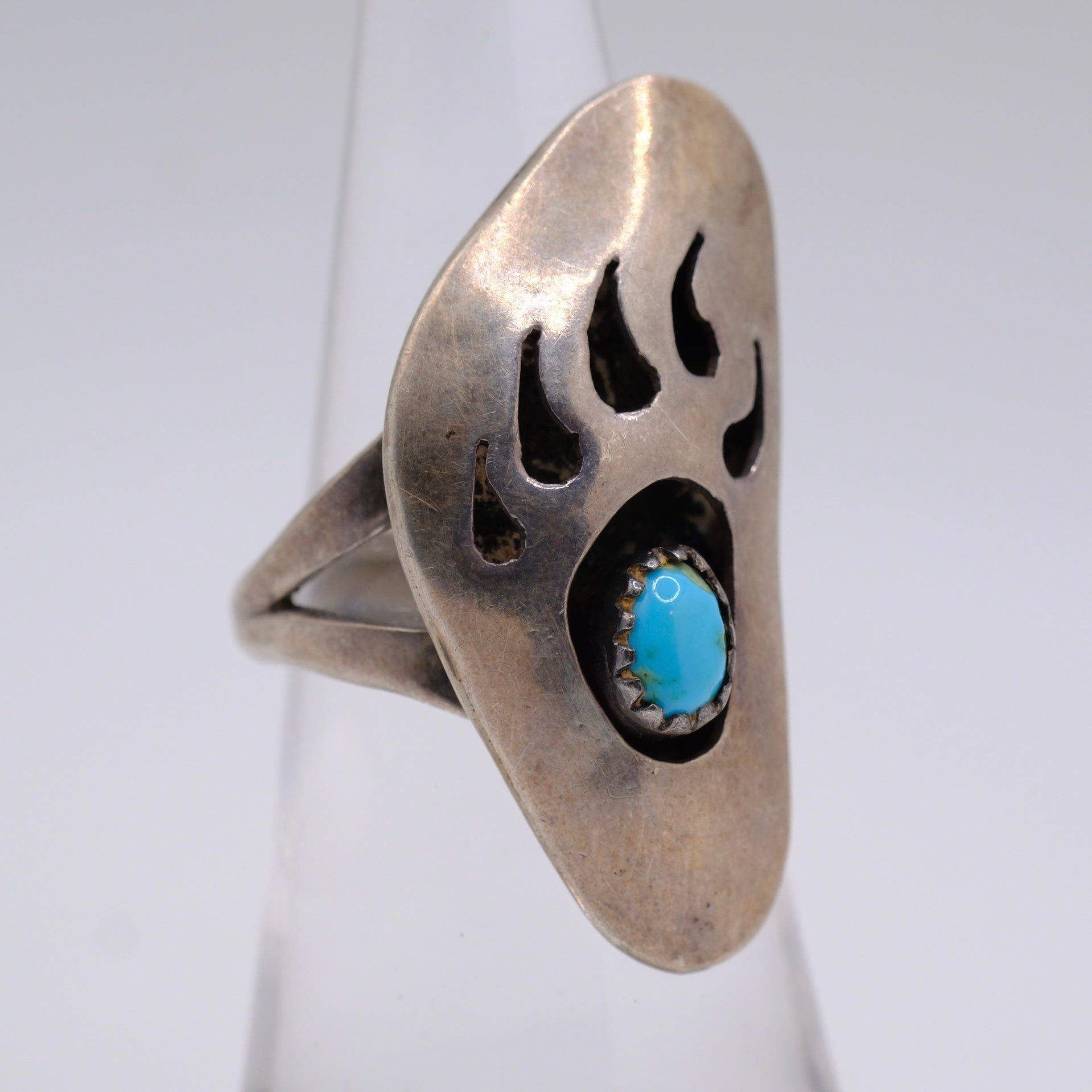 Vintage Sterling Turquoise Bear Paw Ring 5.5