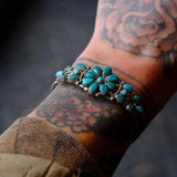 Mid Century Vintage Sterling Turquoise Cluster Cuff Bracelet