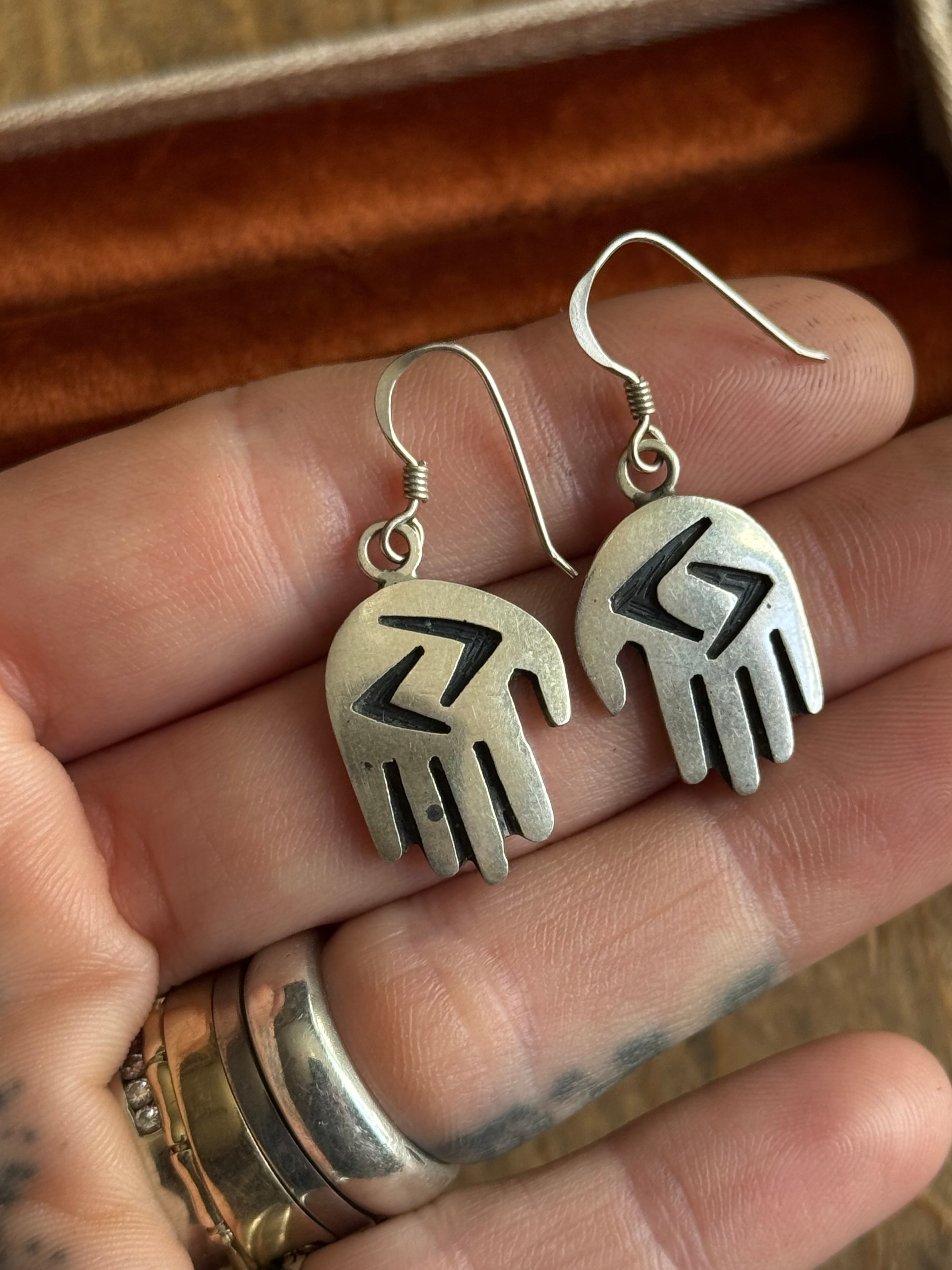 Vintage Sterling Silver Hand Earrings