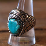 Vintage Sterling Chunky Turquoise Feather Ring 10