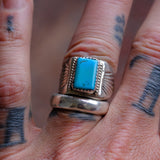 Vintage Sterling Turquoise Stamped Band Ring 8.75