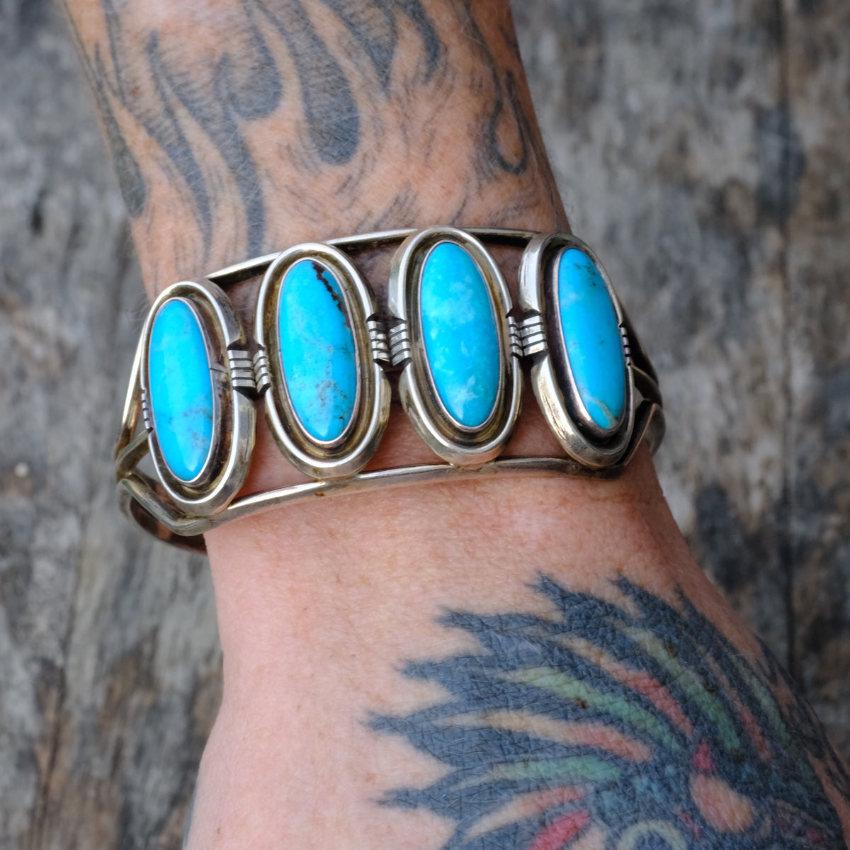 Vintage Sterling 4-Stone Turquoise Cuff Bracelet
