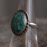 Vintage Sterling Turquoise Roper Ring 7.25