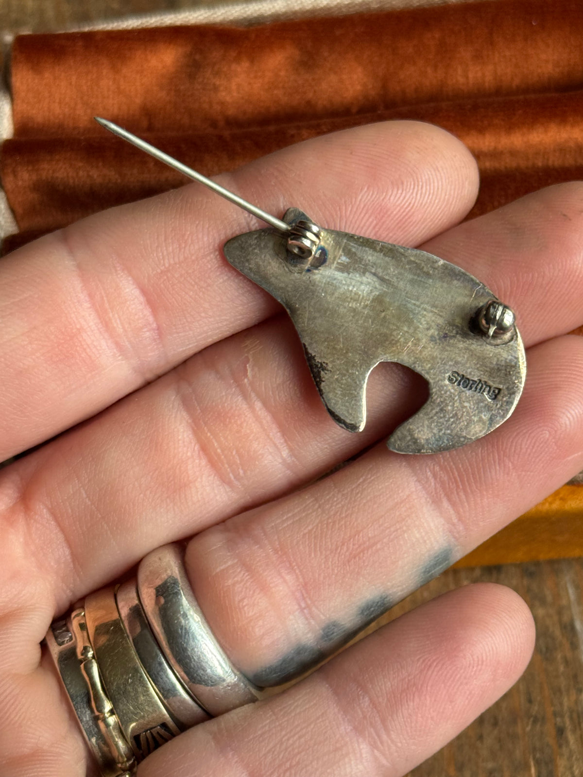 Vintage Sterling Silver Stamped Bear Pin
