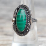 Vintage Sterling Malachite Feather Ring 7.25