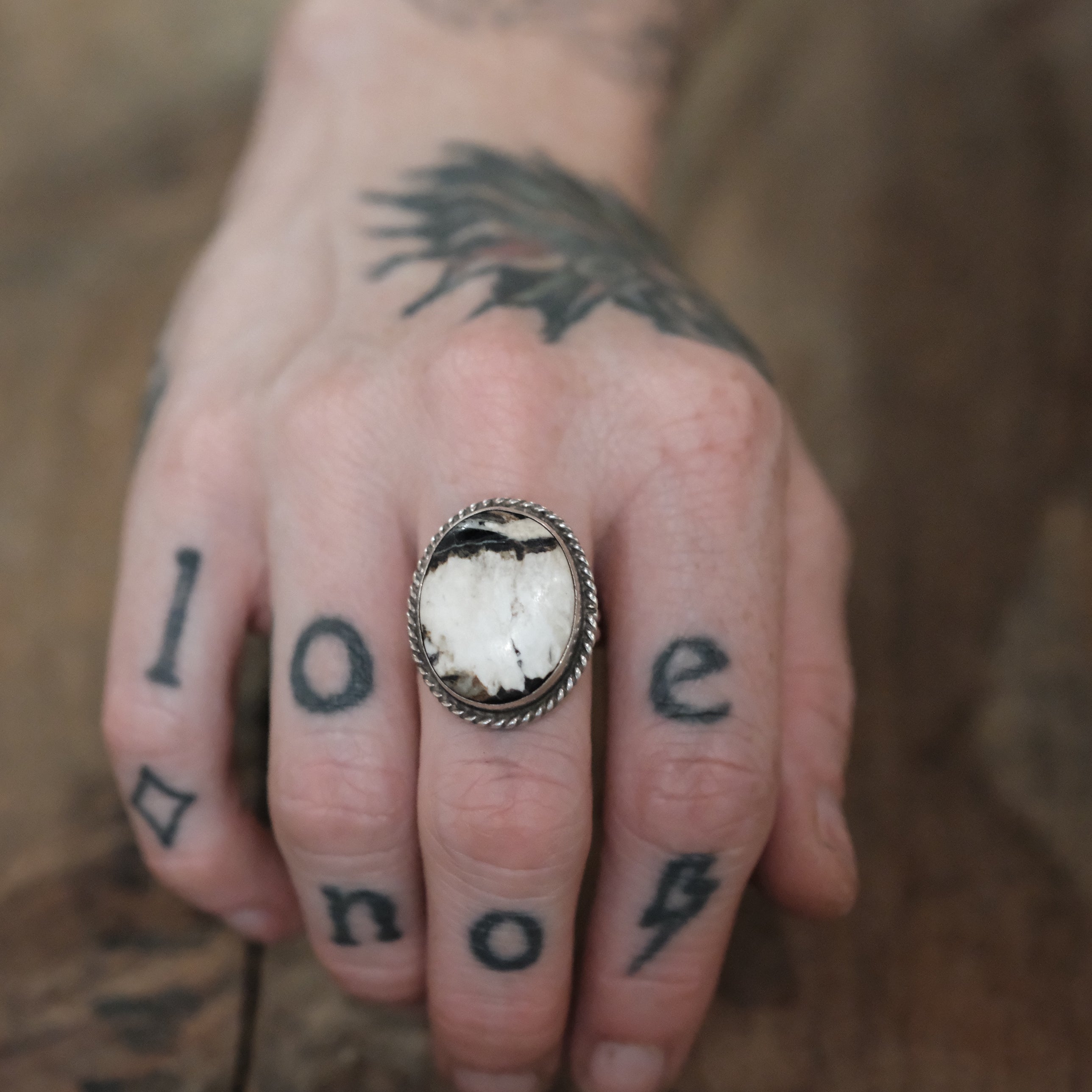 Vintage Sterling White Buffalo Roper Ring 6