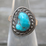 Vintage Sterling Turquoise Roper Ring 4.25