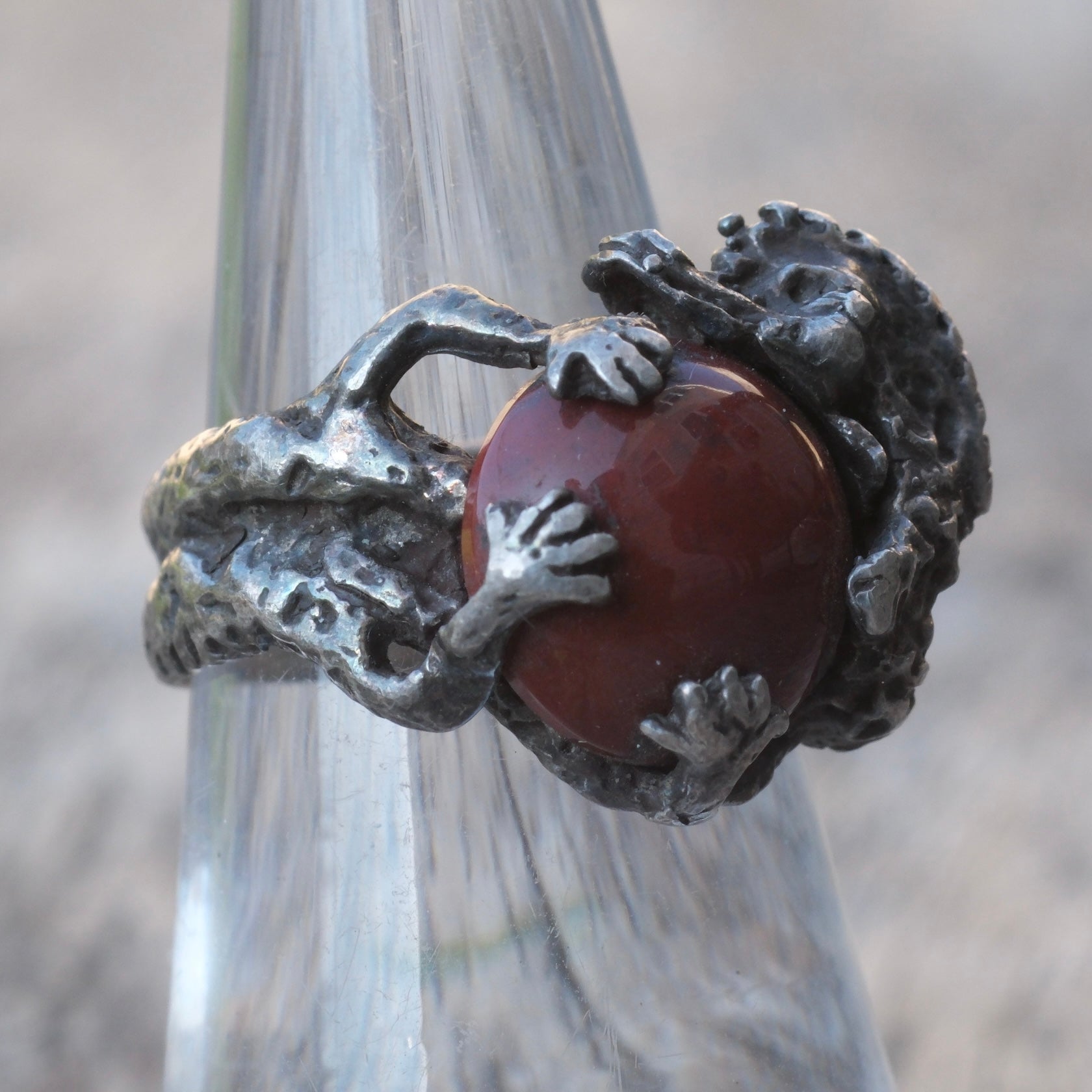 Vintage Sterling Red Jasper Alligator Ring 6.75