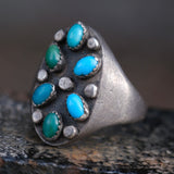 Vintage Sterling Turquoise Cluster Ring 10.25