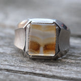 Vintage Sterling Agate Signet Ring 8