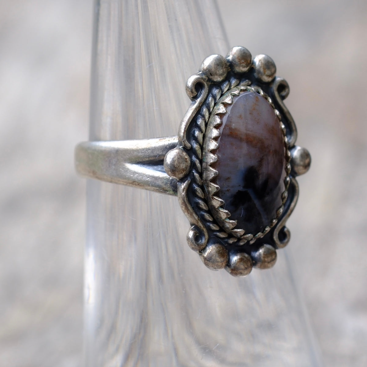 Vintage Sterling Petrified Wood Ring 5.5