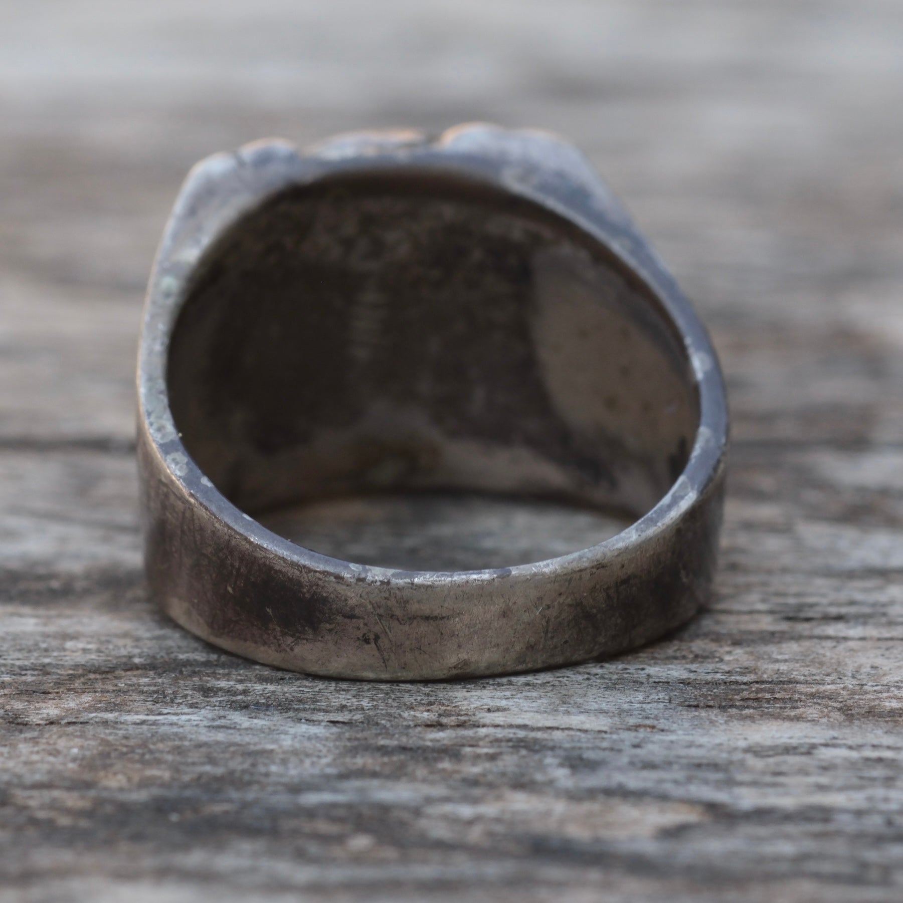 Vintage Sterling Crushed Turquoise Ribbed Band Ring 8.75