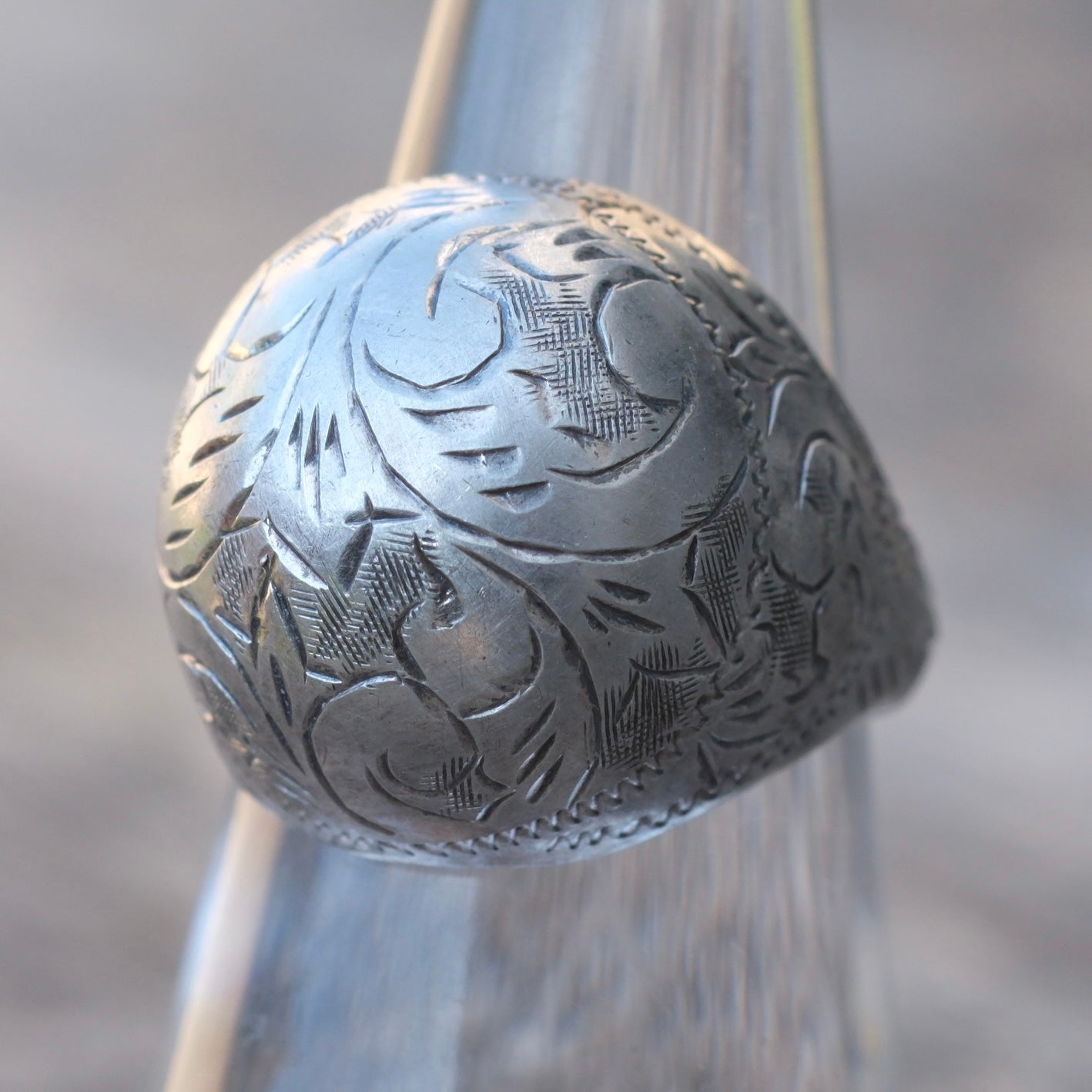 Vintage Sterling Silver Engraved Dome Ring 6