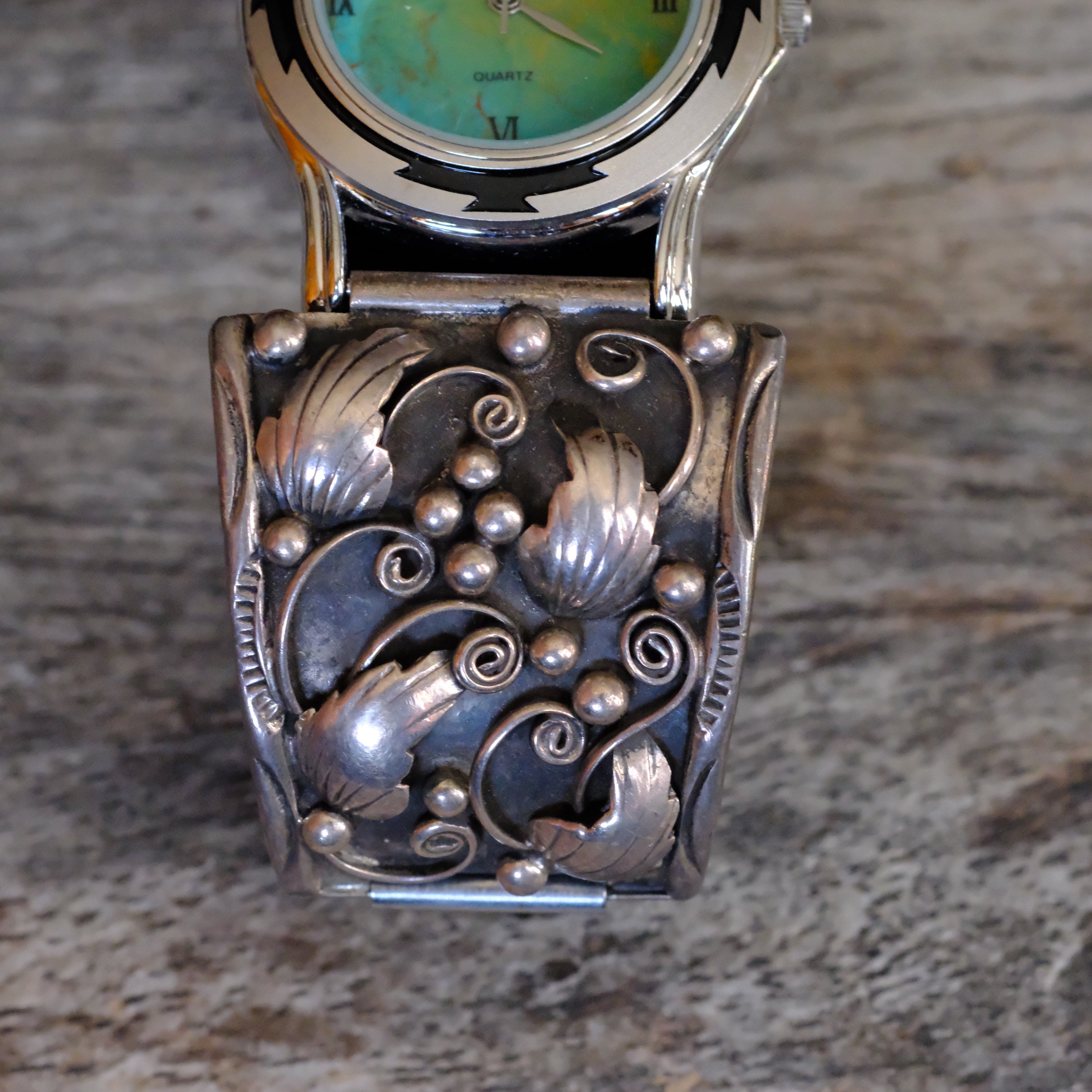 Vintage Sterling Feather Watch With Turquoise Dial