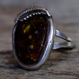 Vintage Sterling Mexican Agate Feather Ring 11.25