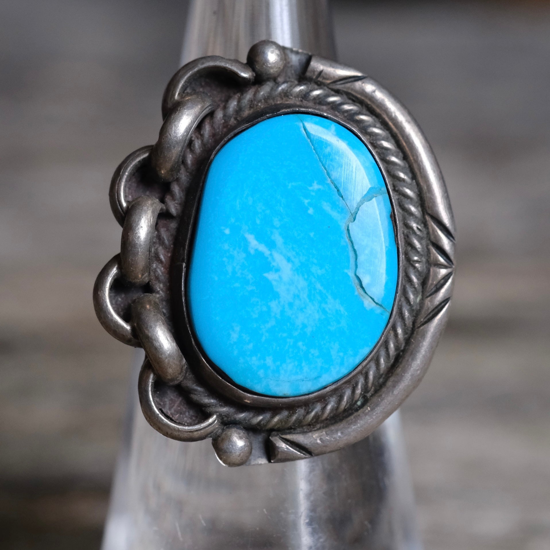 Vintage Sterling Turquoise Chain Ring 5