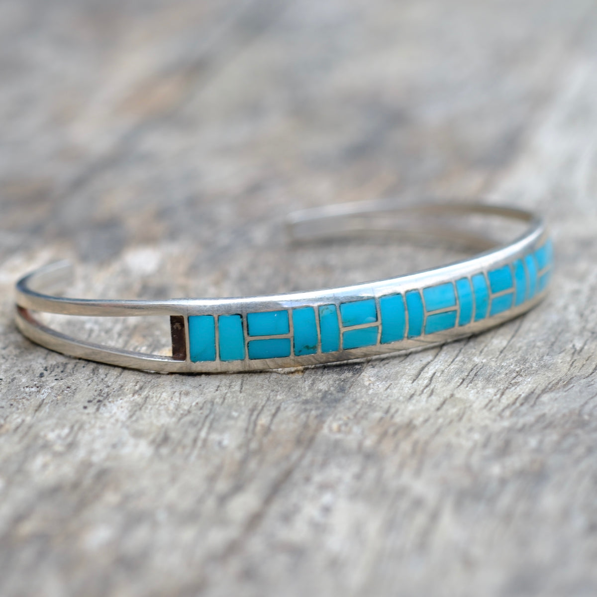 Vintage Sterling Silver Turquoise Inlay Cuff Bracelet