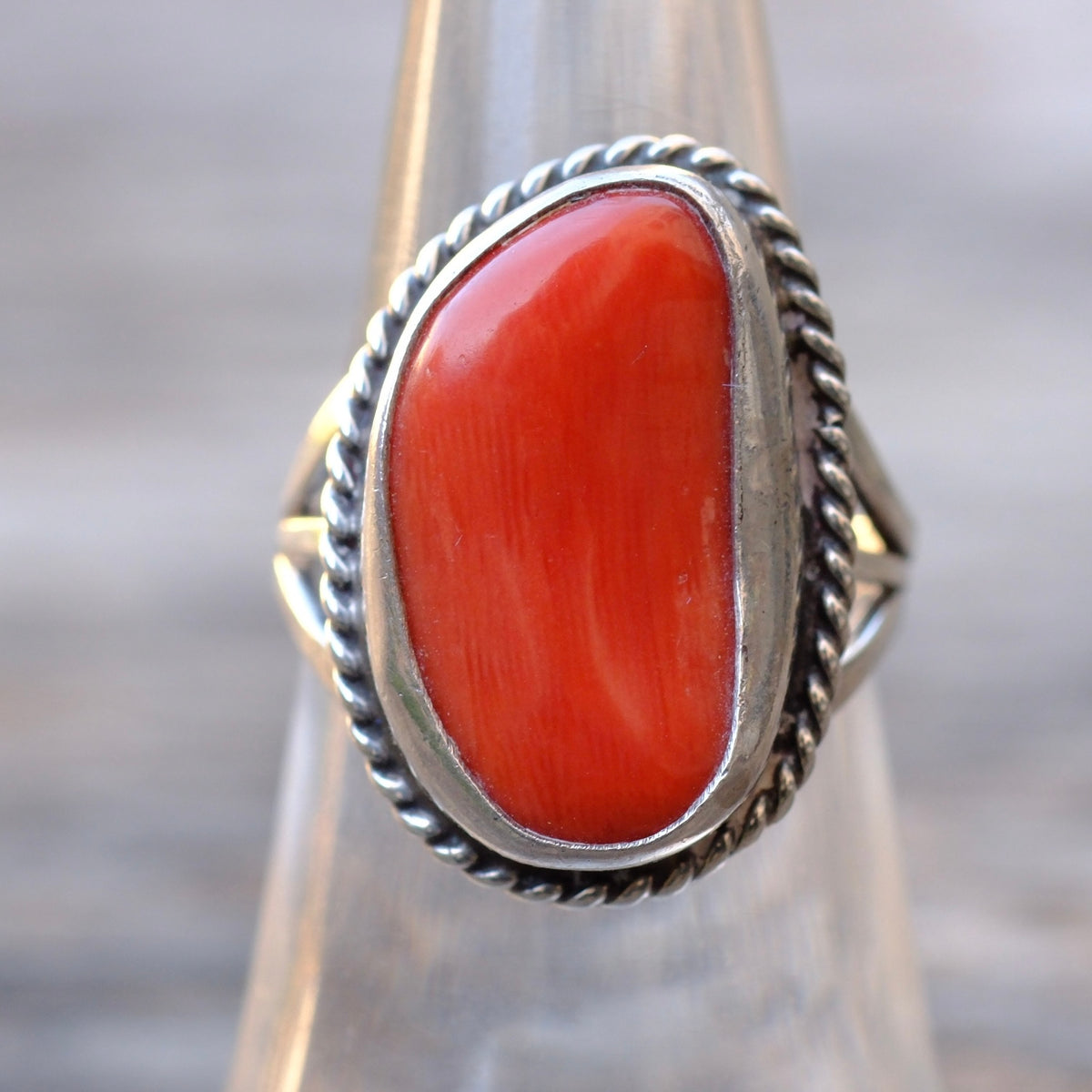 Vintage Sterling Coral Roper Ring 6.5