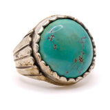 Vintage Sterling Turquoise Ribbed Band Ring 11.75