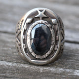 Vintage Sterling Hematite Lucky Horseshoe Ring 6.25