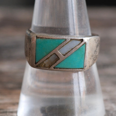 Vintage Sterling Turquoise and MOP Inlay Ring 9.25
