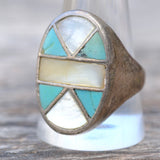 Vintage Sterling Turquoise and Mother Of Pearl Inlay Ring 12.25