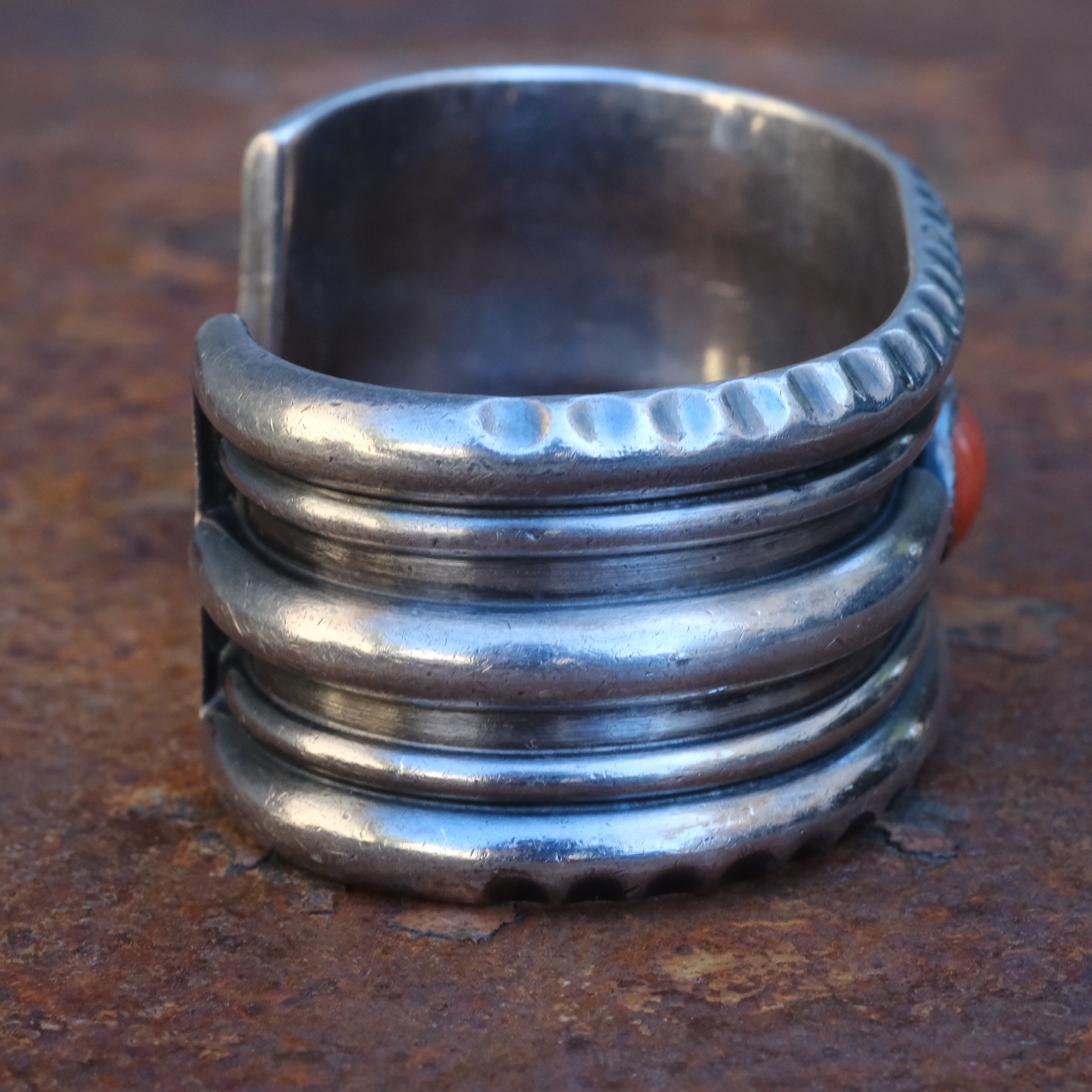 Vintage Sterling Turquoise and Coral Cuff Bracelet