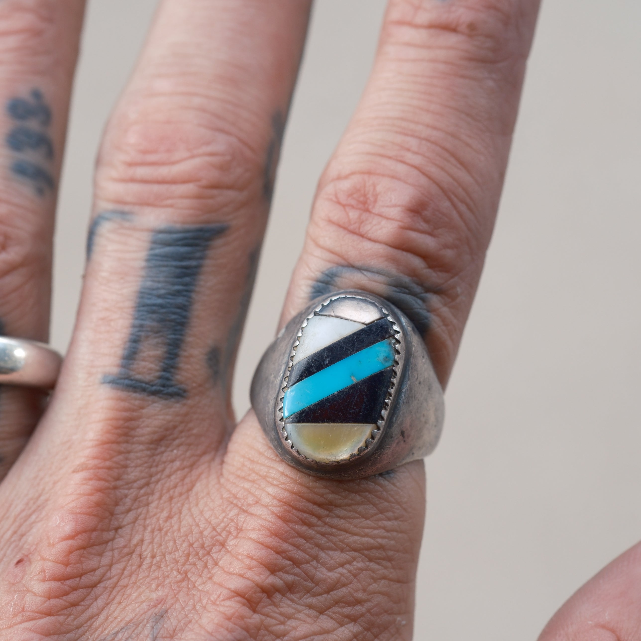 Vintage Sterling Multistone Inlay Ring 10