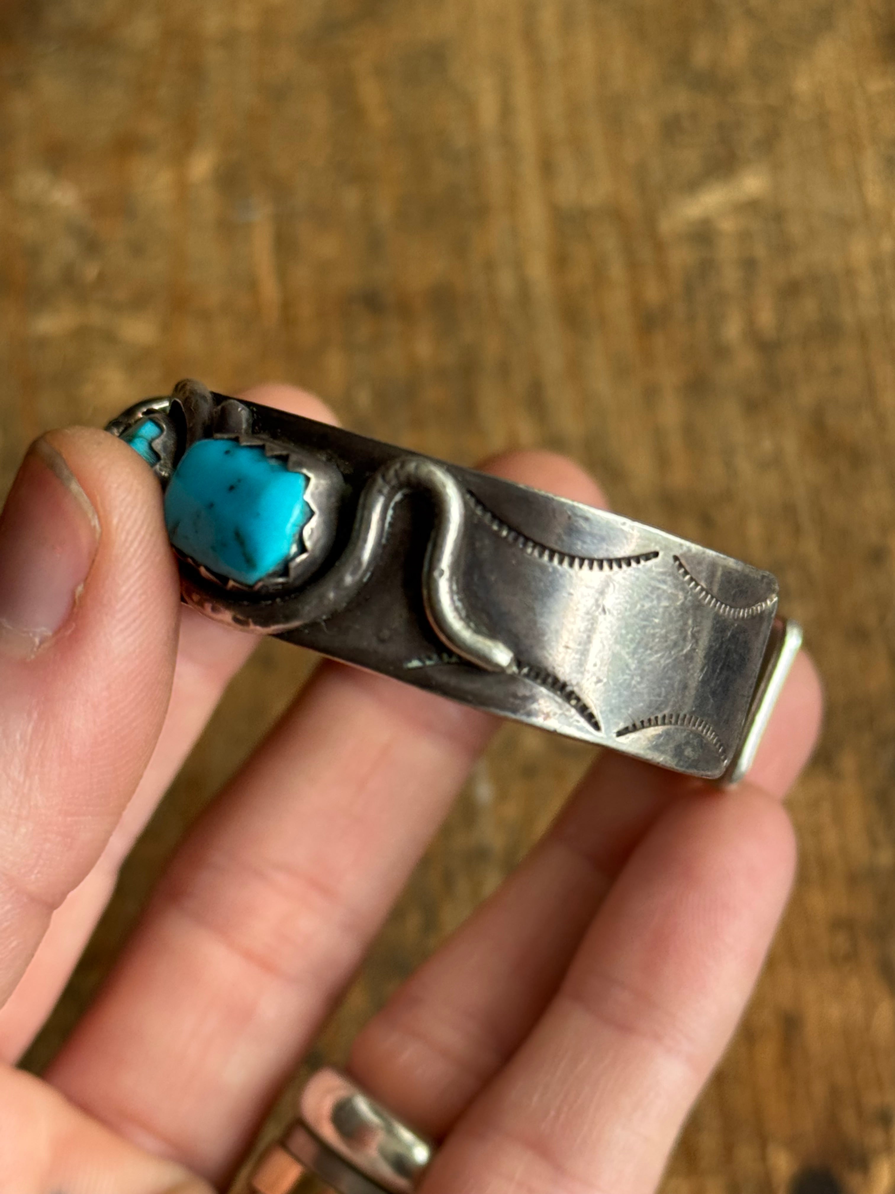 Vintage Sterling Silver Zuni Effie C Turquoise Snake Cuff
