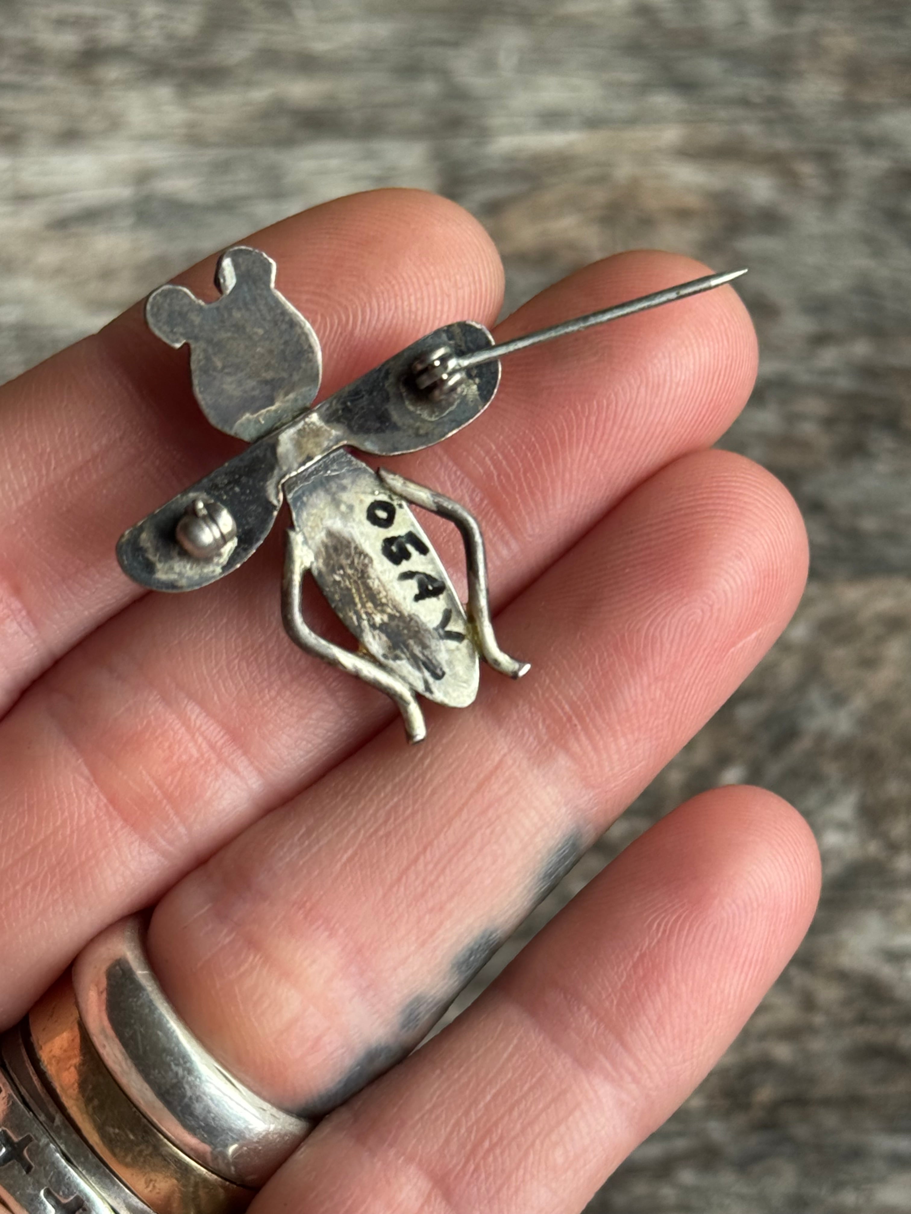 Vintage Sterling Silver Grasshopper Pin