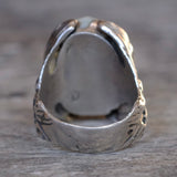 Vintage Sterling Turquoise and Mother Of Pearl Eagle Ring 11.25