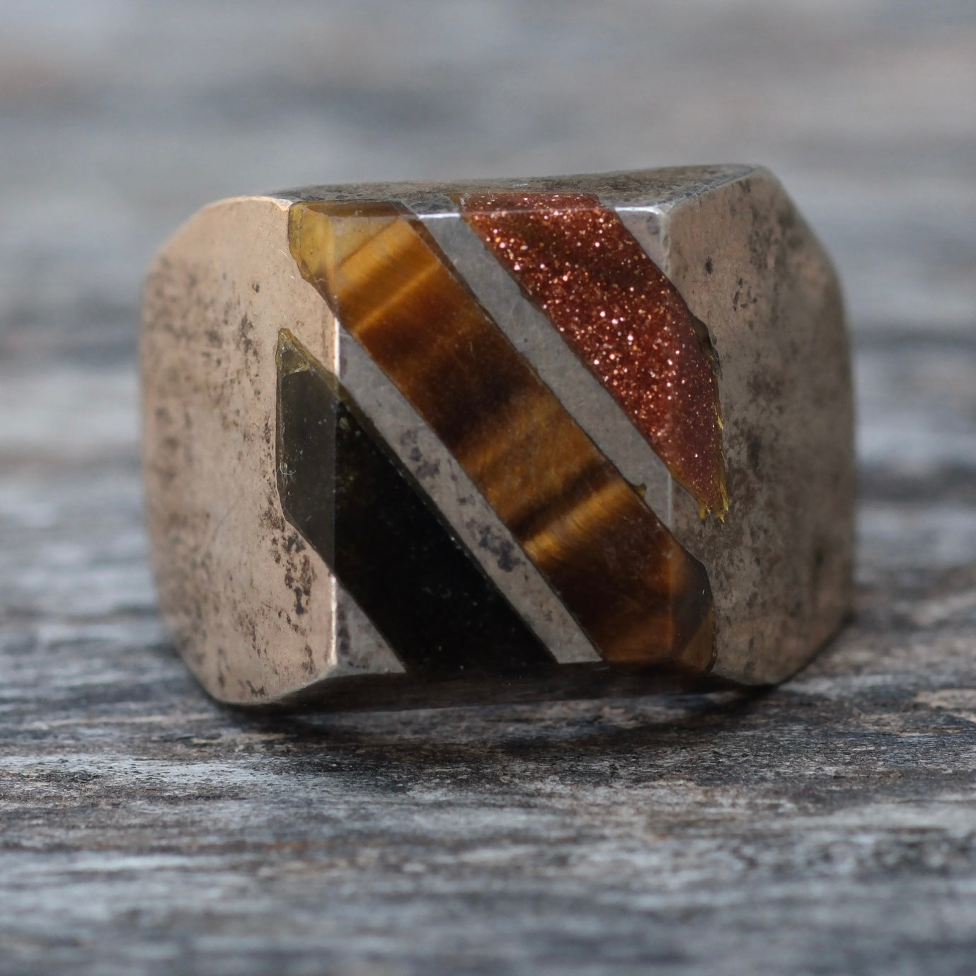 Vintage Sterling Multistone Inlay Ring 11.5