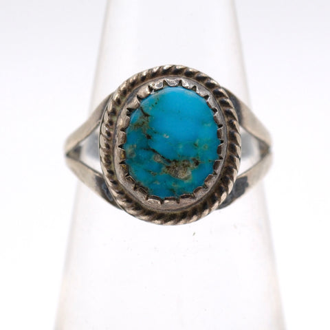 Vintage Sterling Turquoise Roper Ring 4.25