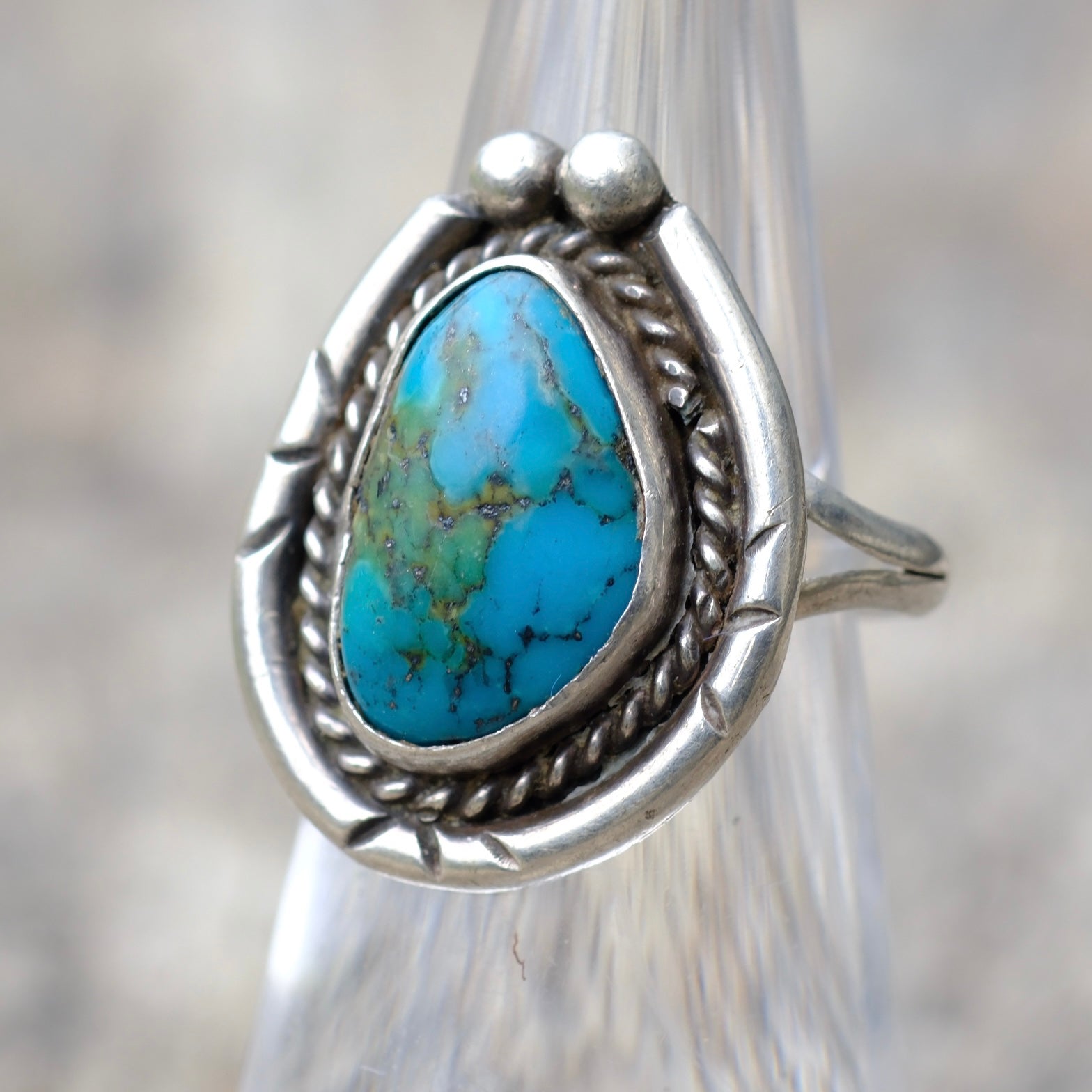 Vintage Sterling Turquoise Roper Ring 4.5